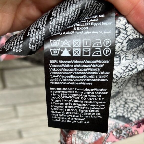 Vero Moda Abstract Print Short Sleeve Shirt with Lace Sleeve Trim Sz L - Picture 7 of 8